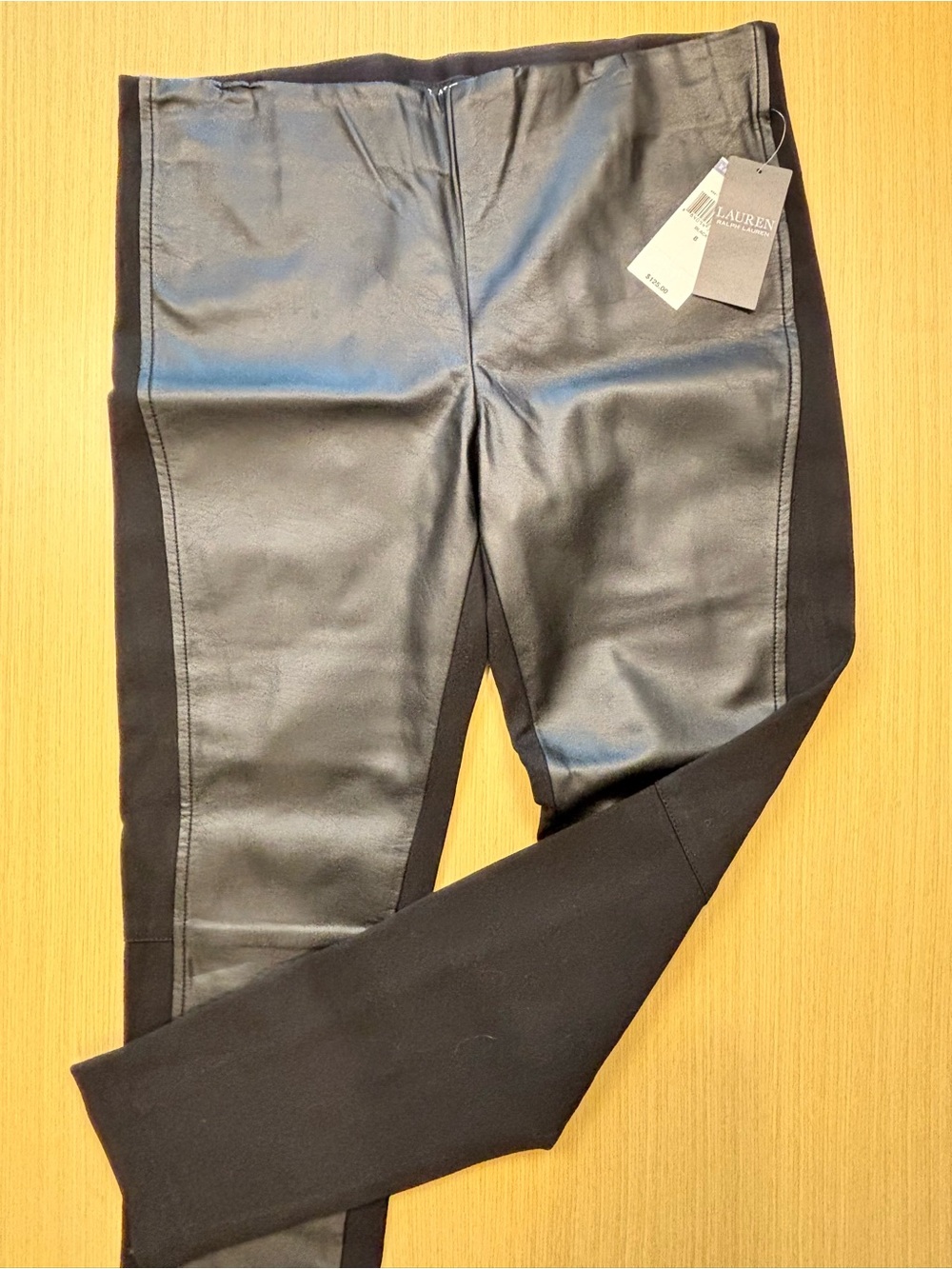 Lauren Ralph Lauren Faux Leather Front Leggings Black Moto Pants NWT Sz 8